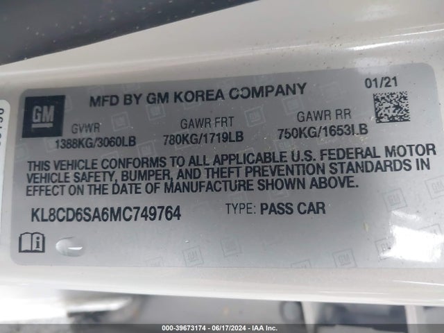 Chevrolet Spark Fwd 1lt Automatic 2021 KL8CD6SA6MC749764 Image 9