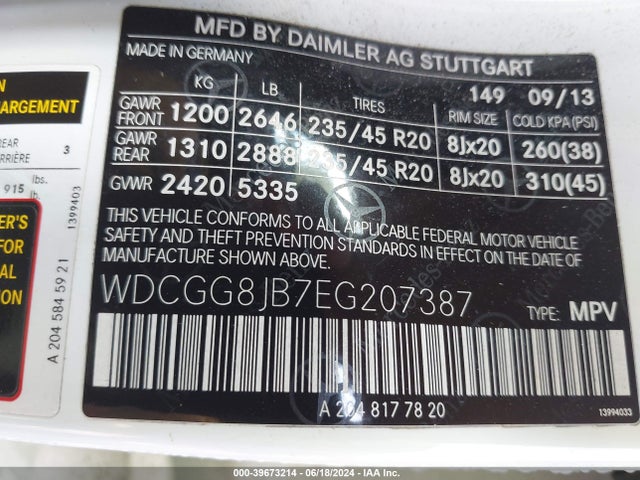 WDCGG8JB7EG207387 Mercedes-Benz Glk 350 4matic