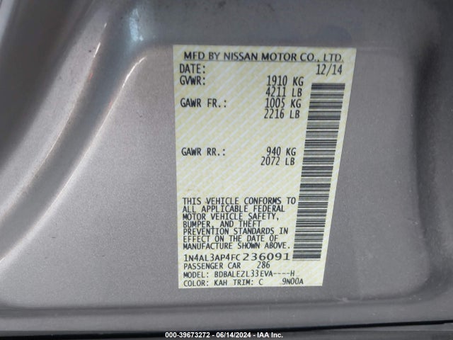 Nissan Altima 2015 1N4AL3AP4FC236091 Image 21