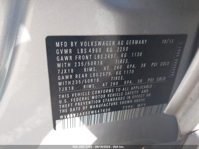 WVGBV3AX5EW547630 Volkswagen Tiguan Sel