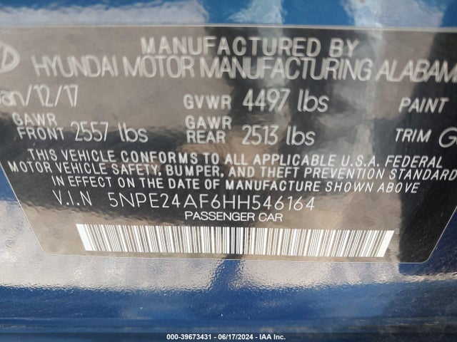 Hyundai SONATA SE 2017 5NPE24AF6HH546164 Image 9
