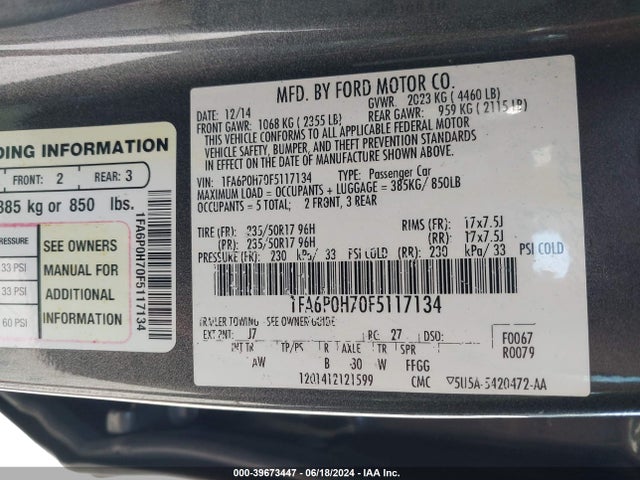 Ford FUSION SE 2015 1FA6P0H70F5117134 Image 9