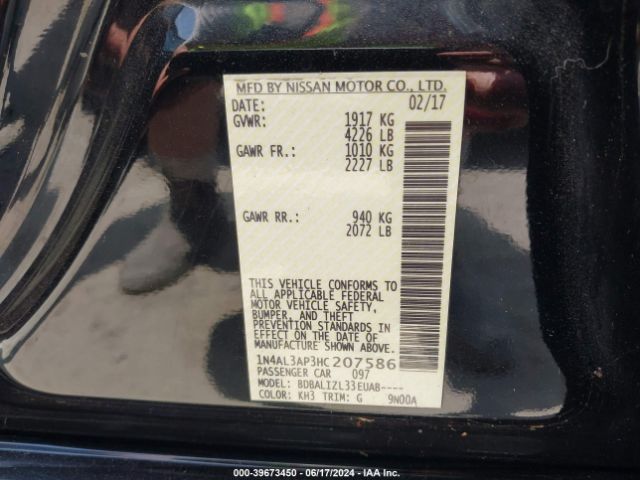 1N4AL3AP3HC207586 Nissan Altima 2.5 Sv