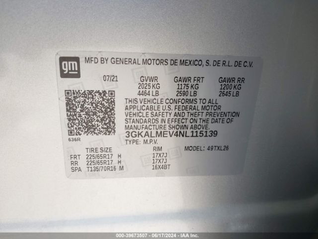 3GKALMEV4NL115139 GMC Terrain Fwd Sle