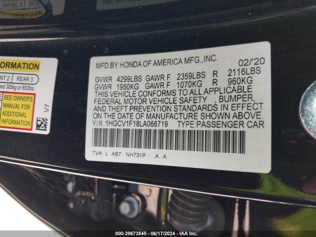 1HGCV1F18LA066719 Honda ACCORD LX