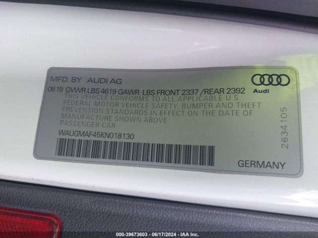 WAUGMAF45KN018130 Audi A4 40 Premium/40 Titanium Premium