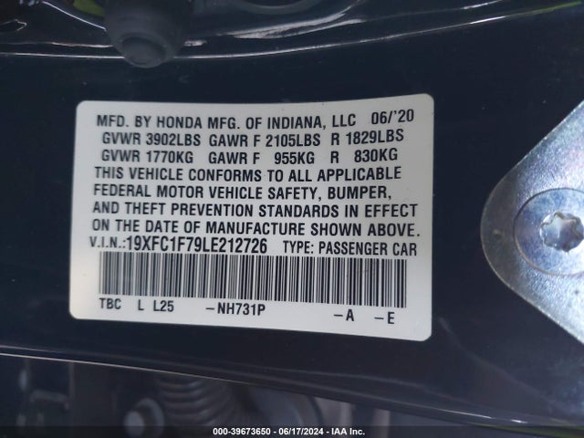Honda Civic Ex-l 2020 19XFC1F79LE212726 Image 9