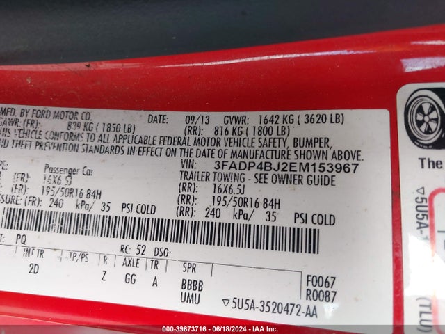 Ford FIESTA SE 2014 3FADP4BJ2EM153967 Image 9