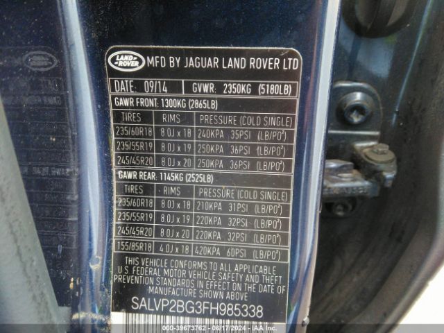 SALVP2BG3FH985338 Land Rover Range Rover Evoque Pure