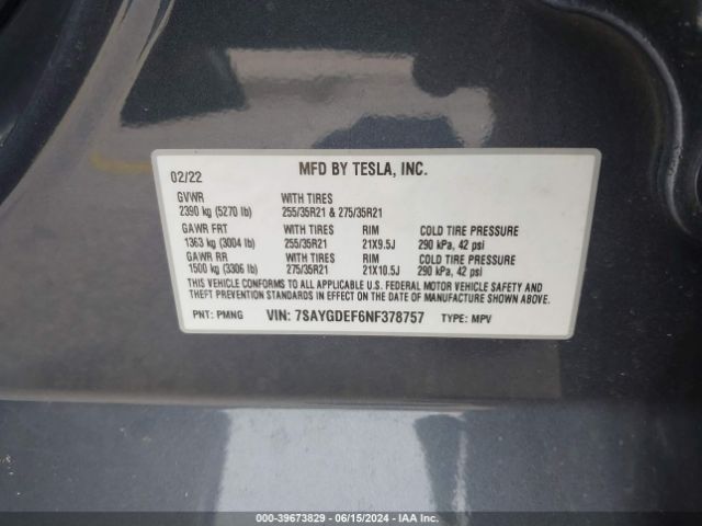 7SAYGDEF6NF378757 Tesla Model Y Performance Dual Motor All-wheel Drive
