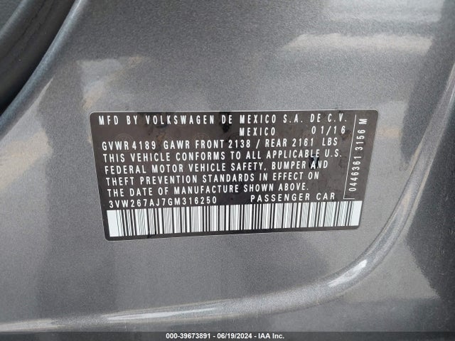 3VW267AJ7GM316250 Volkswagen Jetta 1.4t S