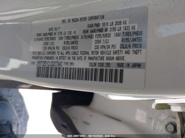 JM3TCBDY2J0207840 Mazda Cx-9 Grand Touring