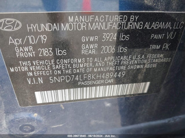 Hyundai ELANTRA SE 2019 5NPD74LF8KH489449 Image 9