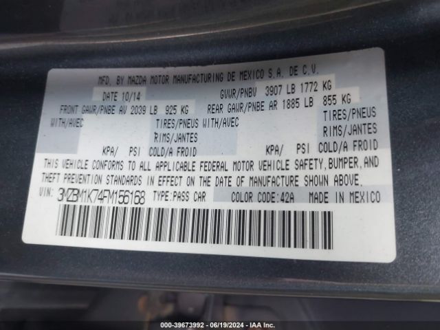 3MZBM1K74FM156168 Mazda Mazda3 I Sport