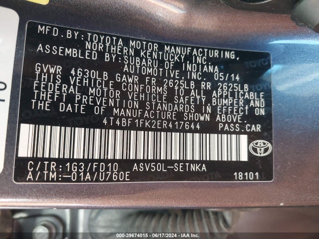 Toyota CAMRY LE 2014 4T4BF1FK2ER417644 Image 9