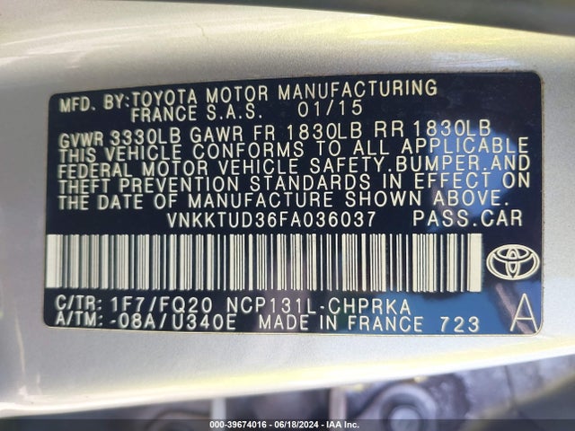 Toyota YARIS L 2015 VNKKTUD36FA036037 Image 9