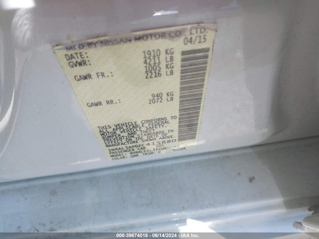 Nissan Altima 2.5 S 2015 1N4AL3AP6FC415880 Image 9