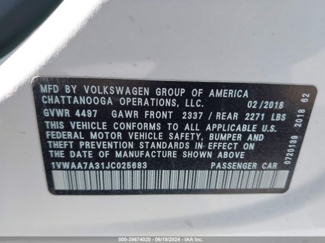 1VWAA7A31JC025683 Volkswagen Passat 2.0t R-line/2.0t S