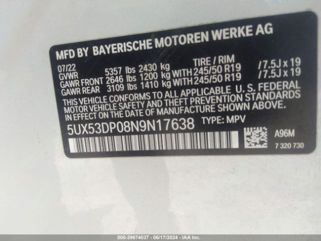 5UX53DP08N9N17638 BMW X3 Xdrive30i