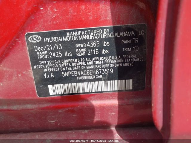 5NPEB4AC6EH873519 Hyundai SONATA GLS