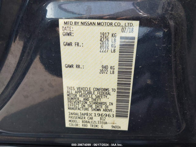 Nissan Altima 2.5 S 2018 1N4AL3AP8JC196963 Image 9