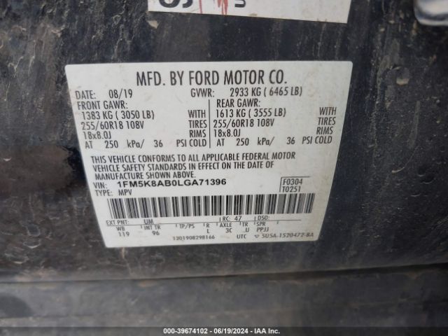 1FM5K8AB0LGA71396 Ford Police Interceptor Utility