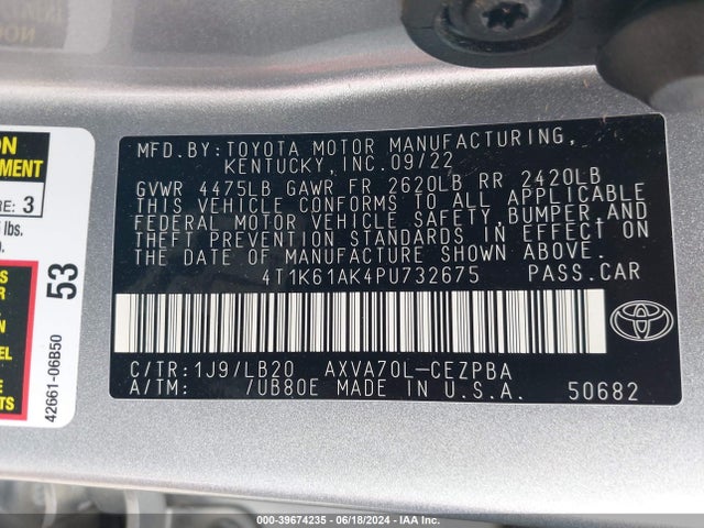 Toyota CAMRY XSE 2023 4T1K61AK4PU732675 Image 9