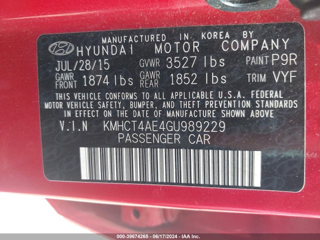 Hyundai ACCENT SE 2016 KMHCT4AE4GU989229 Image 9