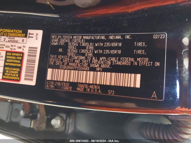 Toyota Highlander Le 2023 5TDKDRAH7PS504669 Image 9
