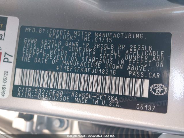 4T1BF1FK8FU018216 Toyota CAMRY SE