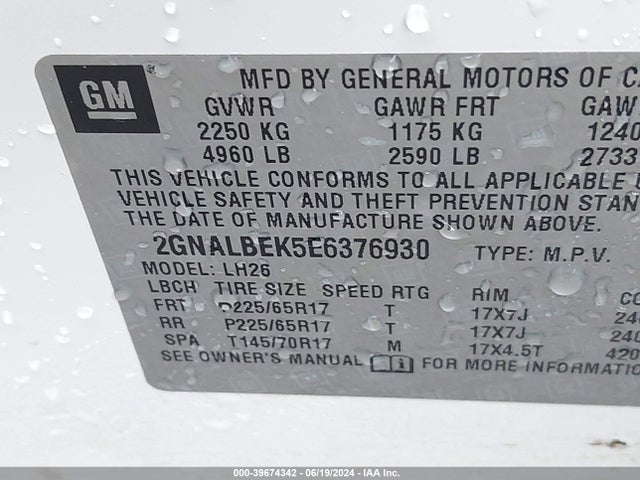 Chevrolet EQUINOX 1LT 2014 2GNALBEK5E6376930 Image 9