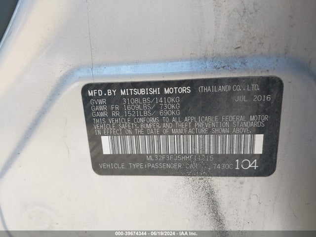 ML32F3FJ5HHF11215 Mitsubishi Mirage G4 Es
