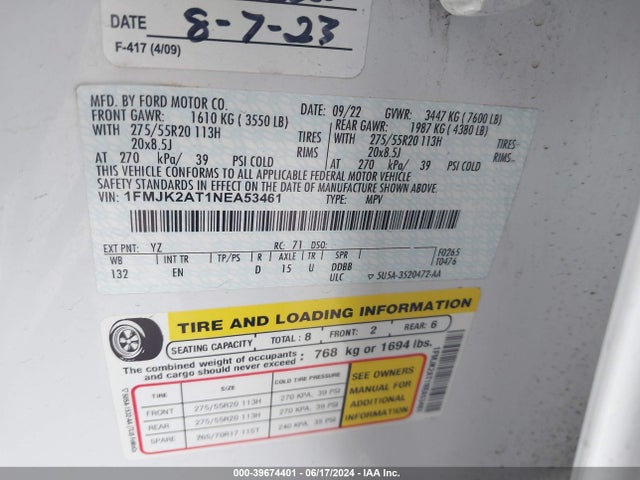 Ford Expedition Limited Max 2022 1FMJK2AT1NEA53461 Image 9