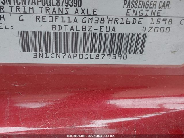 3N1CN7AP0GL879390 Nissan Versa 1.6 S/1.6 S+/1.6 Sl/1.6 Sv