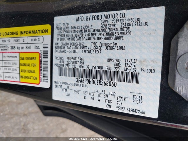 Ford FUSION SE 2014 3FA6P0HD0ER368060 Image 9