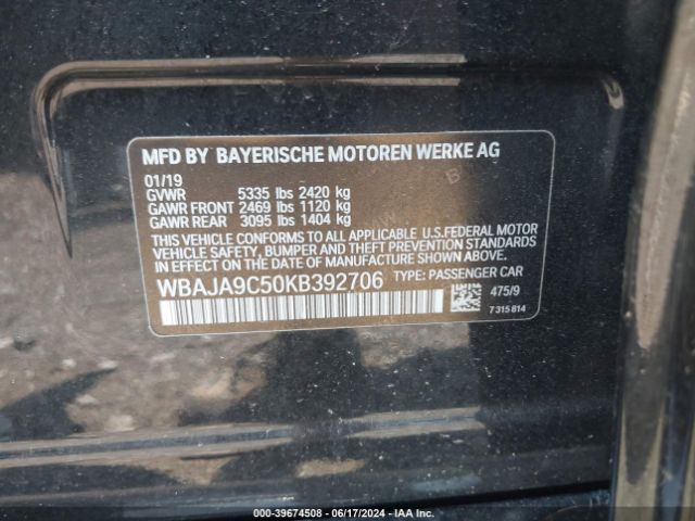 2019 BMW 530E WBAJA9C50KB392706 Photo 8