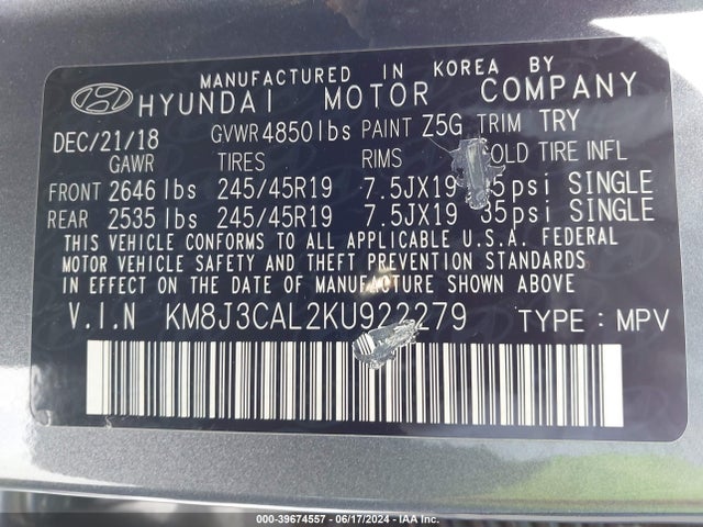 Hyundai Tucson Night 2019 KM8J3CAL2KU922279 Image 9