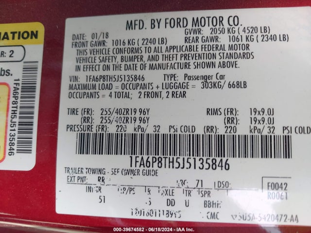 Ford Mustang Ecoboost 2018 1FA6P8TH5J5135846 Image 9