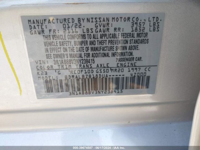 3N1AB8BV3NY238415 Nissan Sentra S Xtronic Cvt
