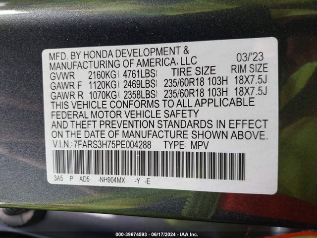 Honda Cr-v Ex-l 2wd 2023 7FARS3H75PE004288 Image 9