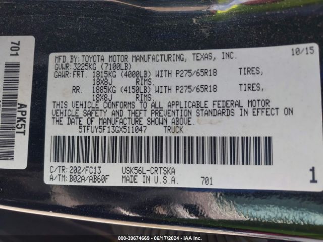 5TFUY5F13GX511047 Toyota Tundra Sr5 5.7l V8