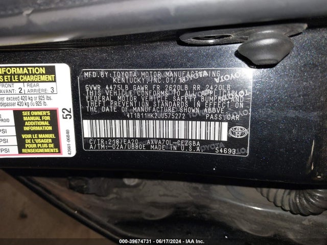 Toyota CAMRY SE 2018 4T1B11HK2JU575272 Image 9
