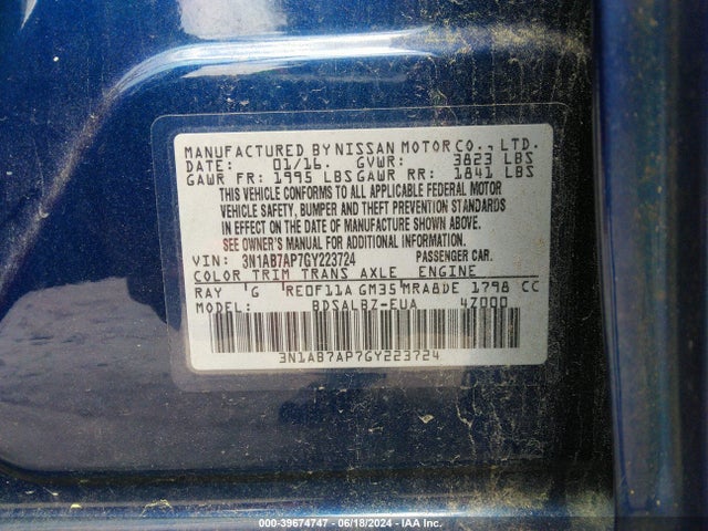 Nissan SENTRA S 2016 3N1AB7AP7GY223724 Image 9