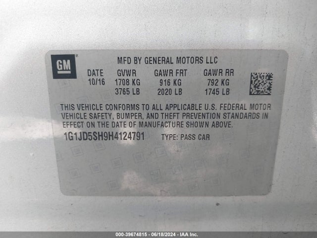 Chevrolet Sonic Lt Auto 2017 1G1JD5SH9H4124791 Image 9