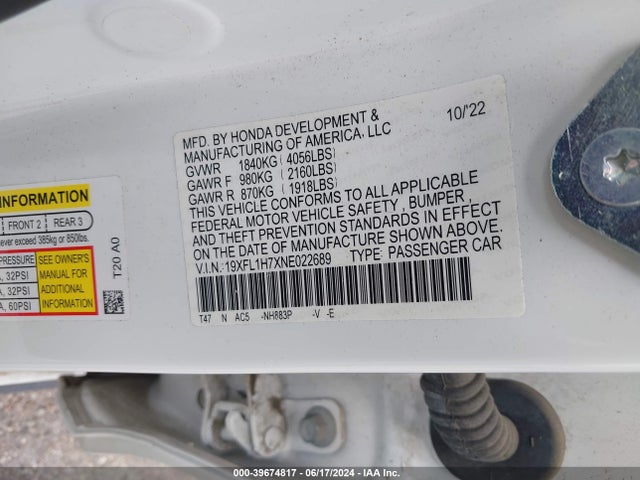 Honda Civic Ex-l 2022 19XFL1H7XNE022689 Image 9