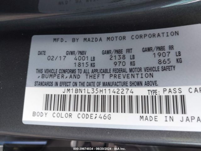JM1BN1L35H1142274 Mazda Mazda3 Touring 2.5