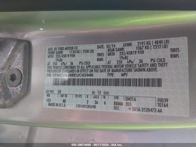 Ford Escape Titanium 2014 1FMCU9J98EUC63948 Image 9