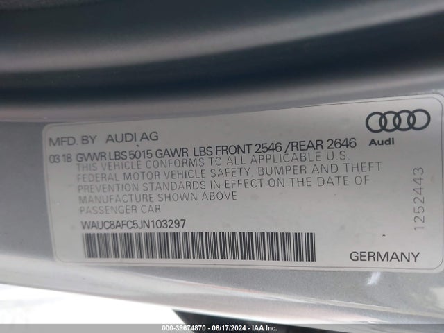 WAUC8AFC5JN103297 Audi A6 2.0t Premium/2.0t Sport