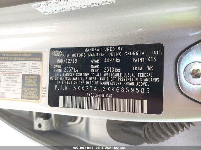 KIA Optima Lx 2019 5XXGT4L3XKG359585 Image 9