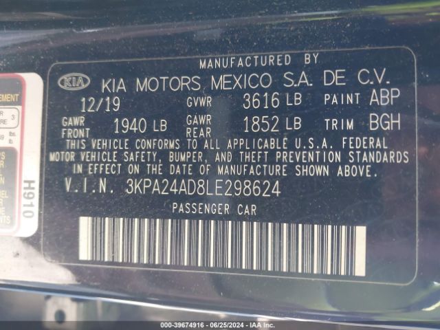 3KPA24AD8LE298624 KIA RIO S